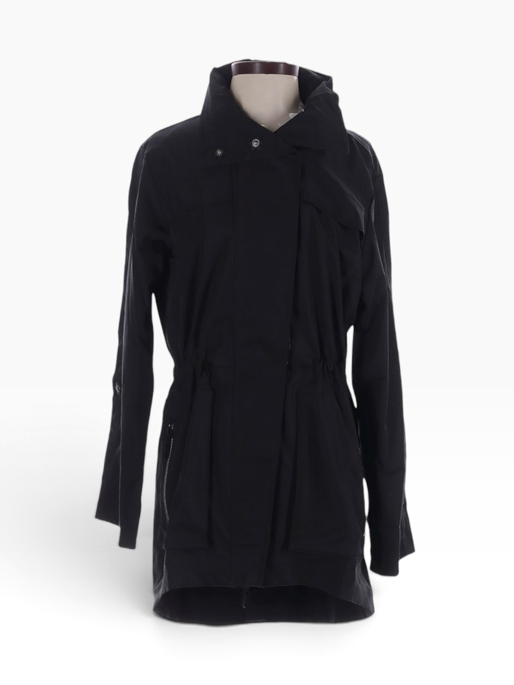 My Anorak S Black Water Resistant Rain Jacket Hooded Longline Utility NWT